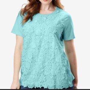 Roaman's Tops - NWT Floral Appliqué Aqua Top Roaman's Tops - NWT Floral Appliqué Aqua Top